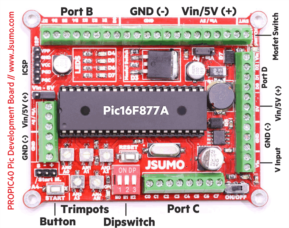 Pic16F877A Development Board Pins
