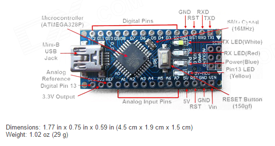 Entwicklungsboard AtMega 328P CH340 Nano Mini USB kompatibler mit Arduino