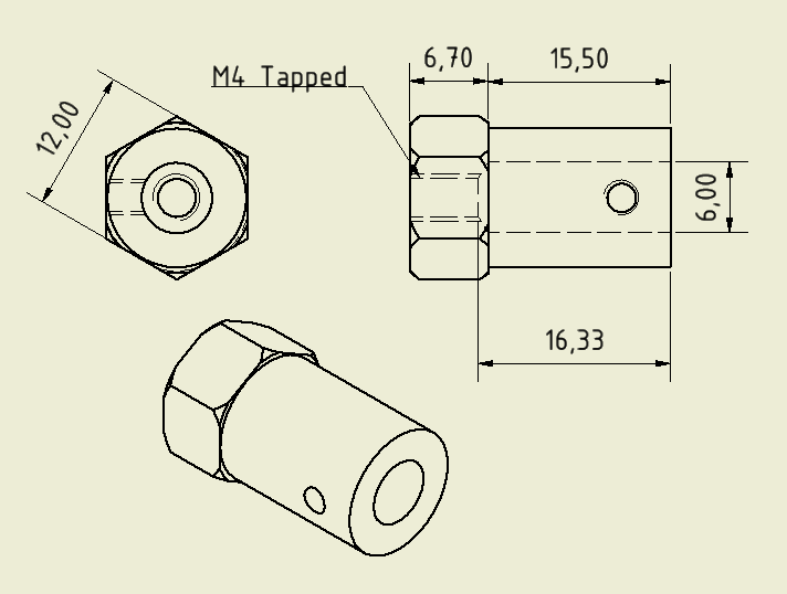 CNC Machined 12mm HEX Hubs (6mm Hole - Pair)