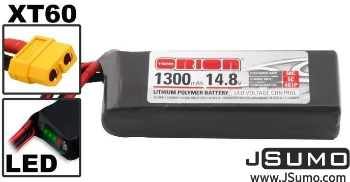 Team Orion 14.8V 1300 mAh 50C XT60 4S1P Lipo Battery