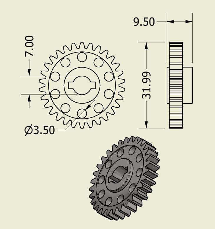 Spur Gear (1 Module, 25.4P - 30 Tooth)